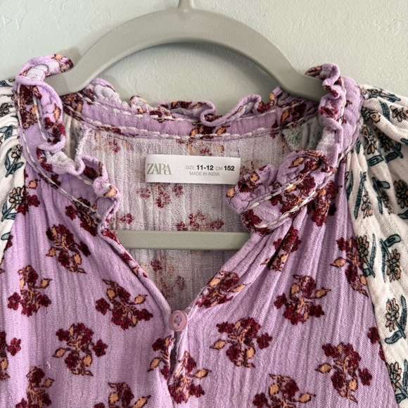 Zara Kids Purple Floral Patterned Puff Sleeve Dress - Picture 5 of 8
